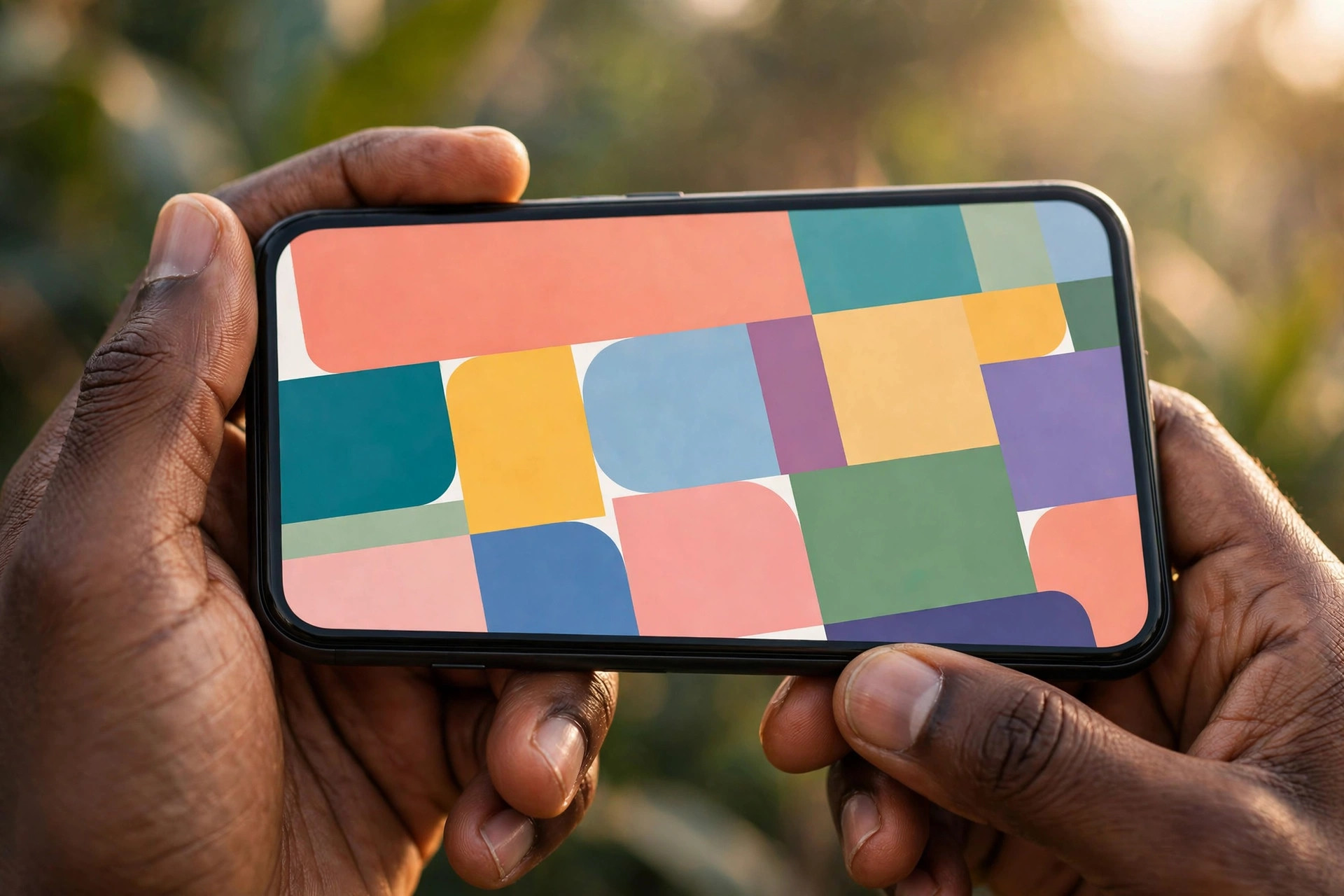 Smartphone in African hands showing a colourful email newsletter layout