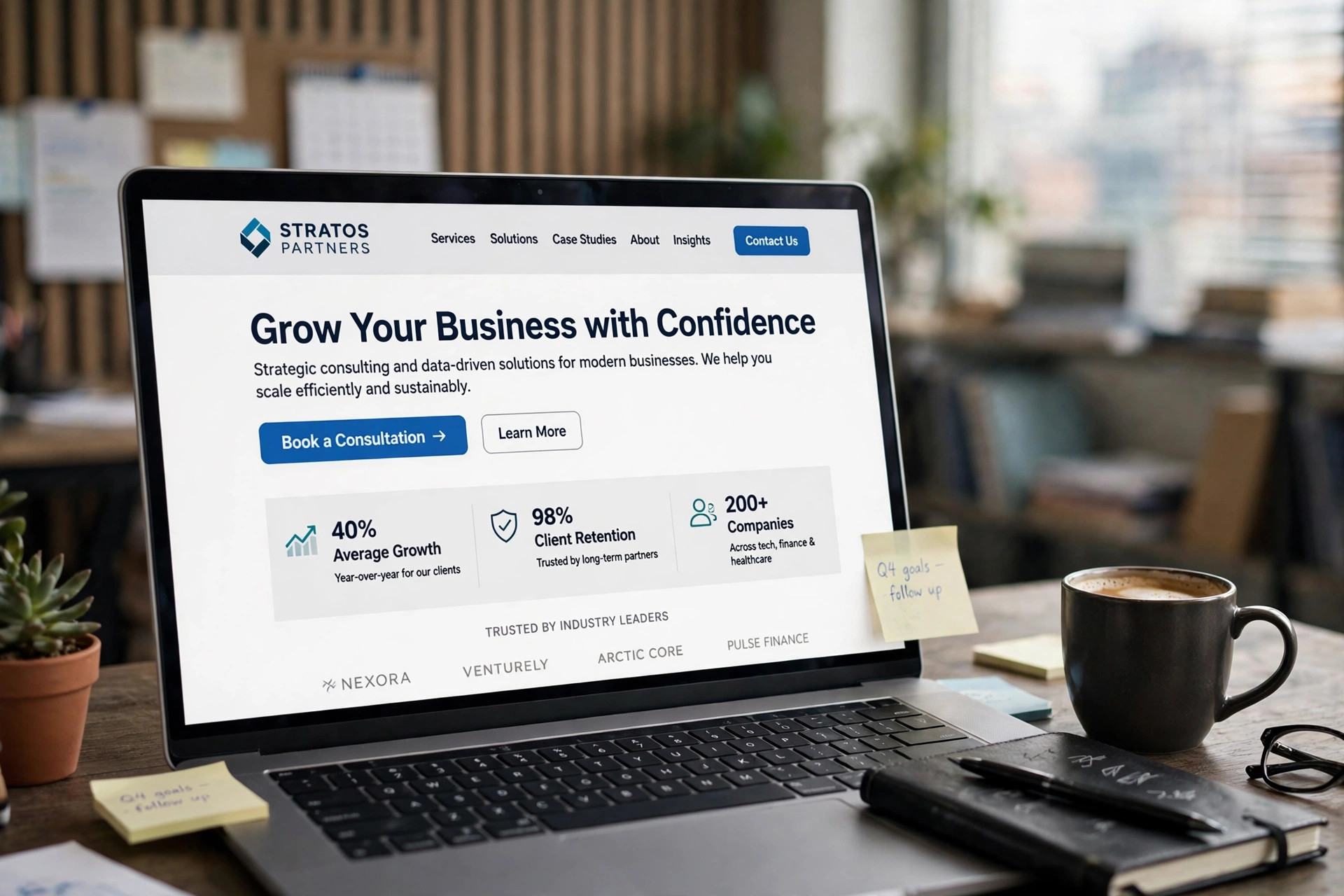 Modern business website displayed on laptop screen